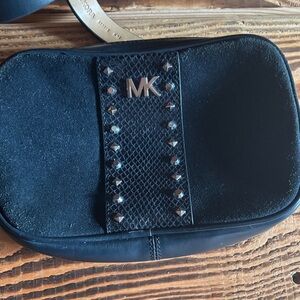 Michael Kors navy blue, leather and Suede Fanny bag with Stud Accents